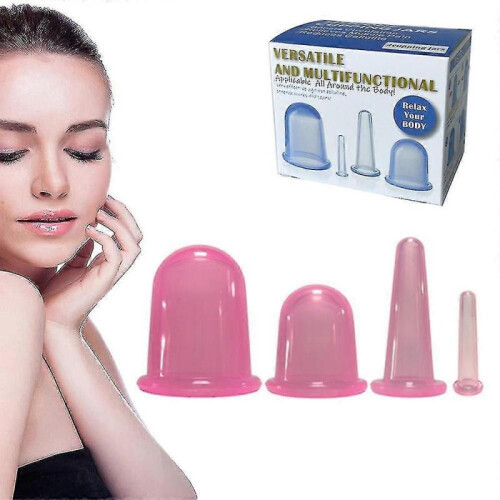 (Pink) 4pcs Silicone Vacuum Cup, Cupping Therapy Set