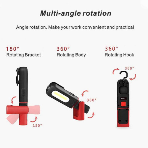 Rechargeable Led Work Light,inspection Light with 360 Degree Rotation And 3w Cob Led Flashlight with Magnetic Base And Hook 1