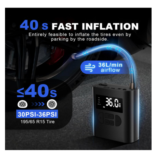 Compresseur d'air portable pour gonfler les pneus P006 Noir 1