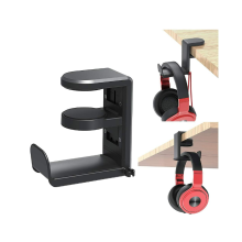 Support de crochet pour casque de jeu PC avec bras pivotant réglable et pince sous le bureau, noir