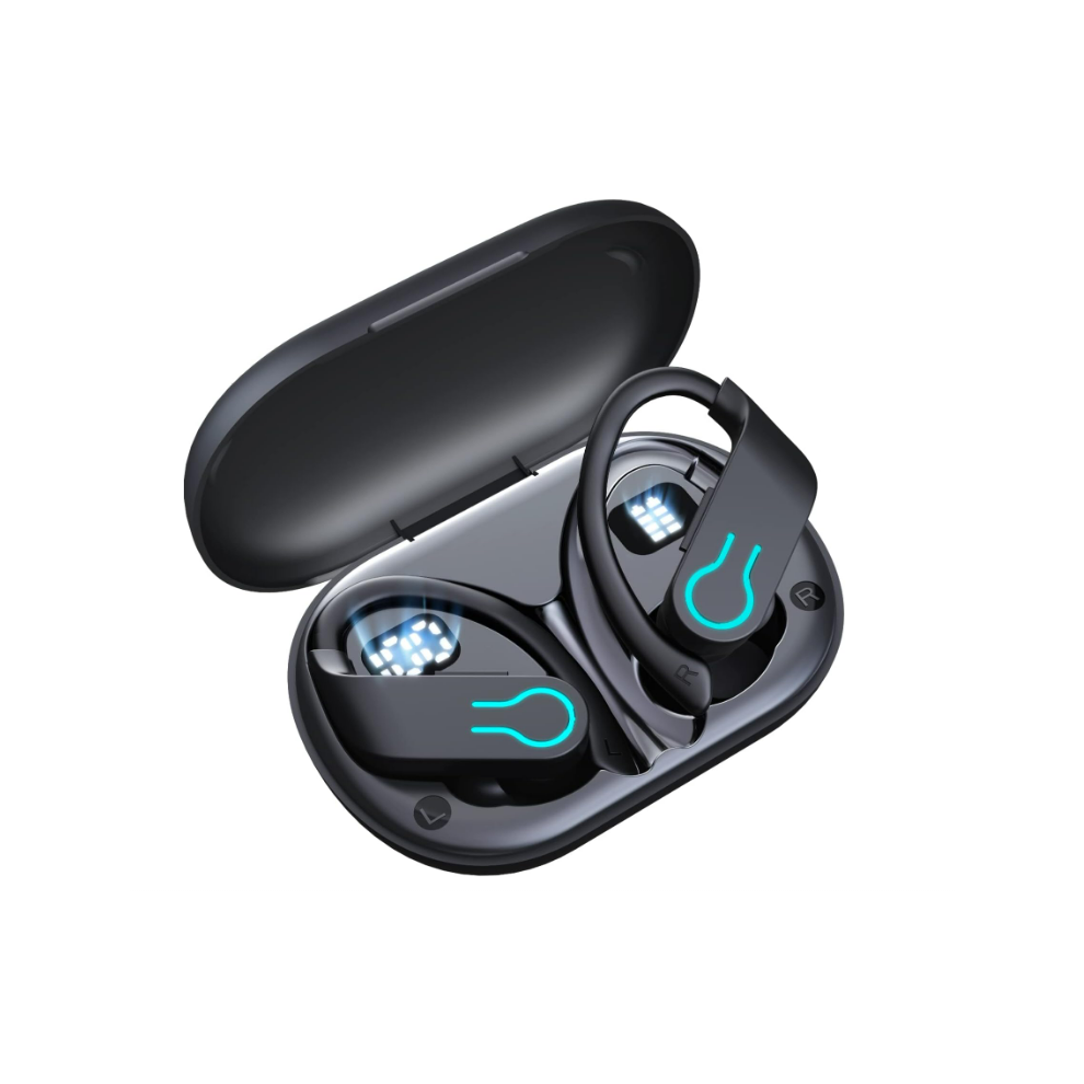 Bluetooth Headphones Wireless Earbuds Sports Over-Ear Bluetooth 5.3 Ear Buds With Earhooks 120H Playtime Wireless Headphones(Black) Black 6976918333636