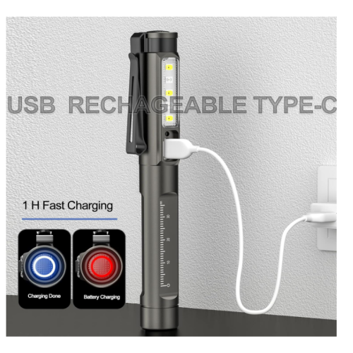 Lampe LED étanche rechargeable noire T090 avec clip de couvercle 1