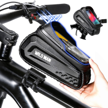 Frame bag bicycle waterproof, large-volume bicycle bag frame, touchscreen handlebar bag top tube bag bicycle with quick release and sun visor(Black)