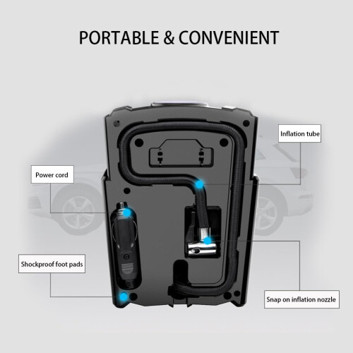 Bomba de Pneu 12V Compressor de Ar Inflar Pneus de Carro e Bicicleta com Parada Automática e Display Digital com Luz de Fundo Dc12V Pre 2