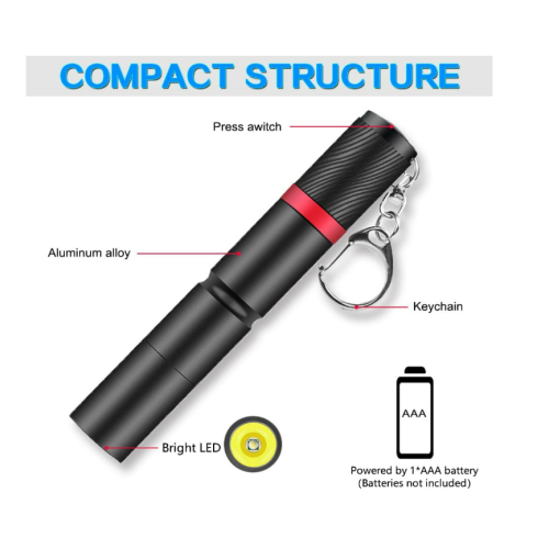 Mini LED Keychain Flashlight, 2 Pack Pocket Size Torch with 3 Light Modes, Waterproof Ultra Bright Portable Key Chain Small Flash Light(Black) 2
