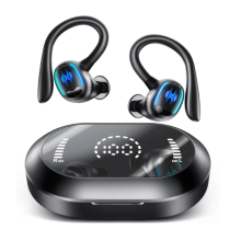 Wireless Headphones, 50H Bluetooth 5.3 Earphones with CVC Noise Cancelling Mic, Deep Bass Wireless Earbuds, Dual LED Display, IPX7 Waterproof(Black)