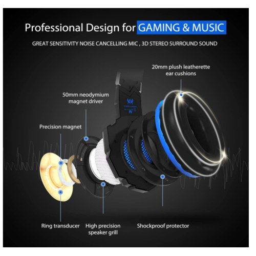 Casque de jeu avec microphone noir 2
