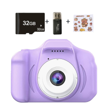 Cámara digital 1080P para niños con pantalla a color de 2.0" y ranura para tarjeta micro SD (tarjeta SD de 32 GB incluida), color morado