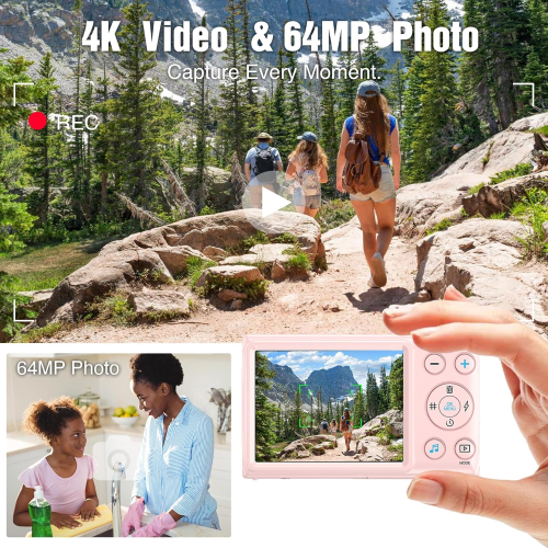 Câmera Digital Câmera Compacta de Vlogging 4K para Iniciantes Foco Automático com Zoom Digital 18X de 64 Mp Branco 1