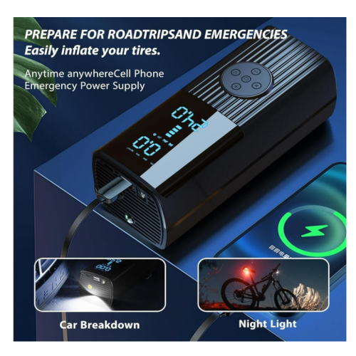 Compresseur d'air portable, gonfleur de pneus portable P008, noir 2