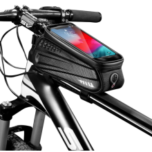 Bike Phone Bag Phone Front Frame Bag Waterproof Bike Phone Mount Top Tube Hard Case Bag MTB Touch Screen Phone Holder Case(Black)