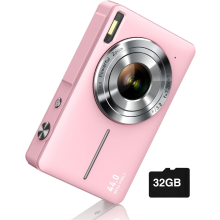 Appareil photo numérique FHD 1080P compact avec zoom 16x et fonction anti-tremblement, idéal pour les garçons et les filles. Rose