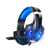 Casque de jeu stéréo avec microphone, éclairage LED, basses surround, coussinets d'oreille à mémoire de forme, bleu
