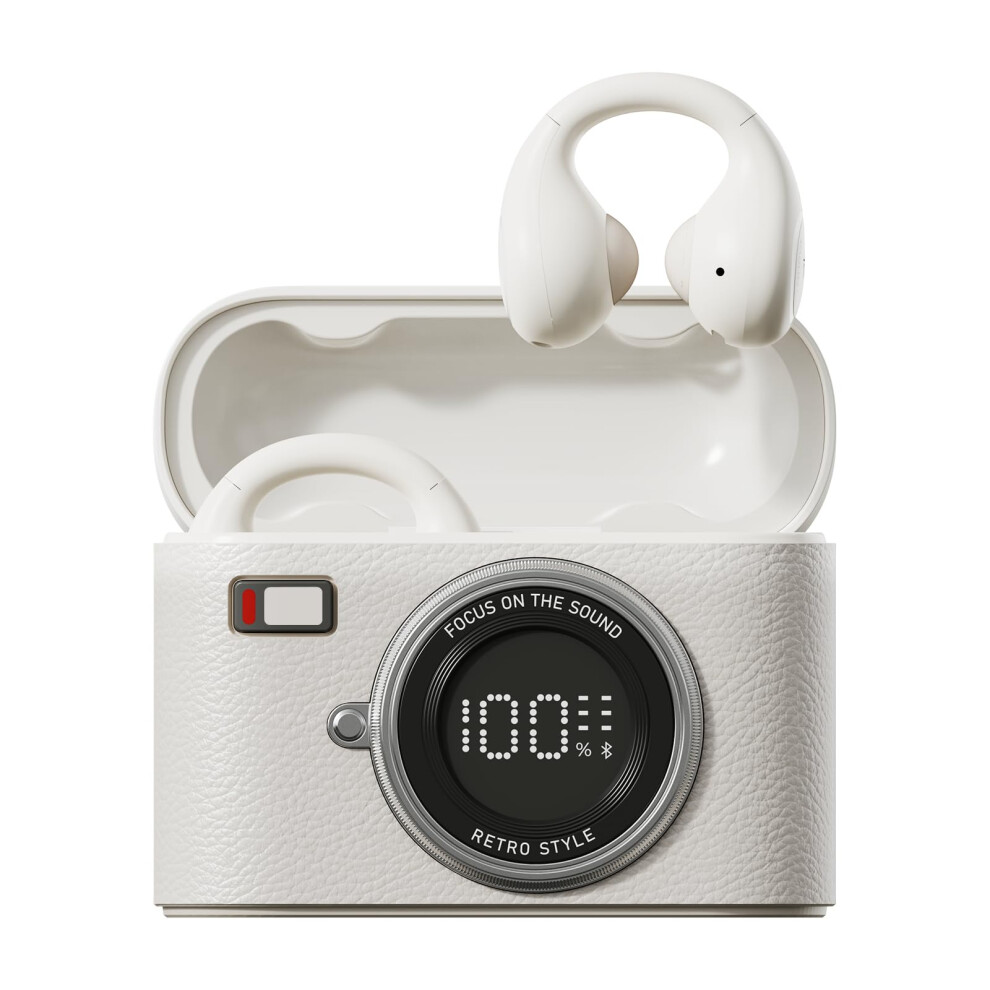 Casque Bluetooth blanc à clip avec lumière LED