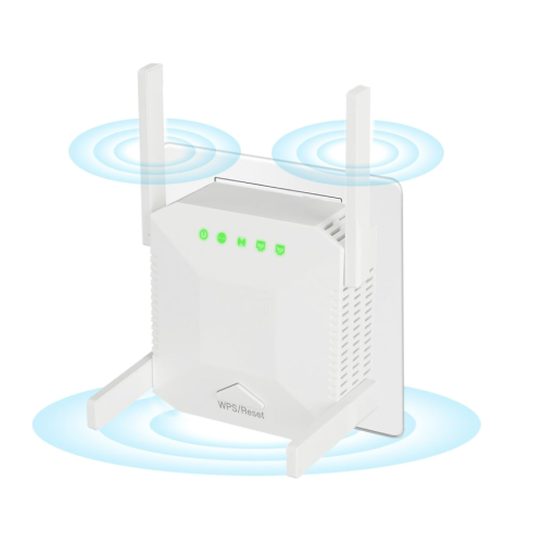 Extensor de señal wifi de 300 Mbps y 2,4 GHz con puerto Ethernet, color blanco.