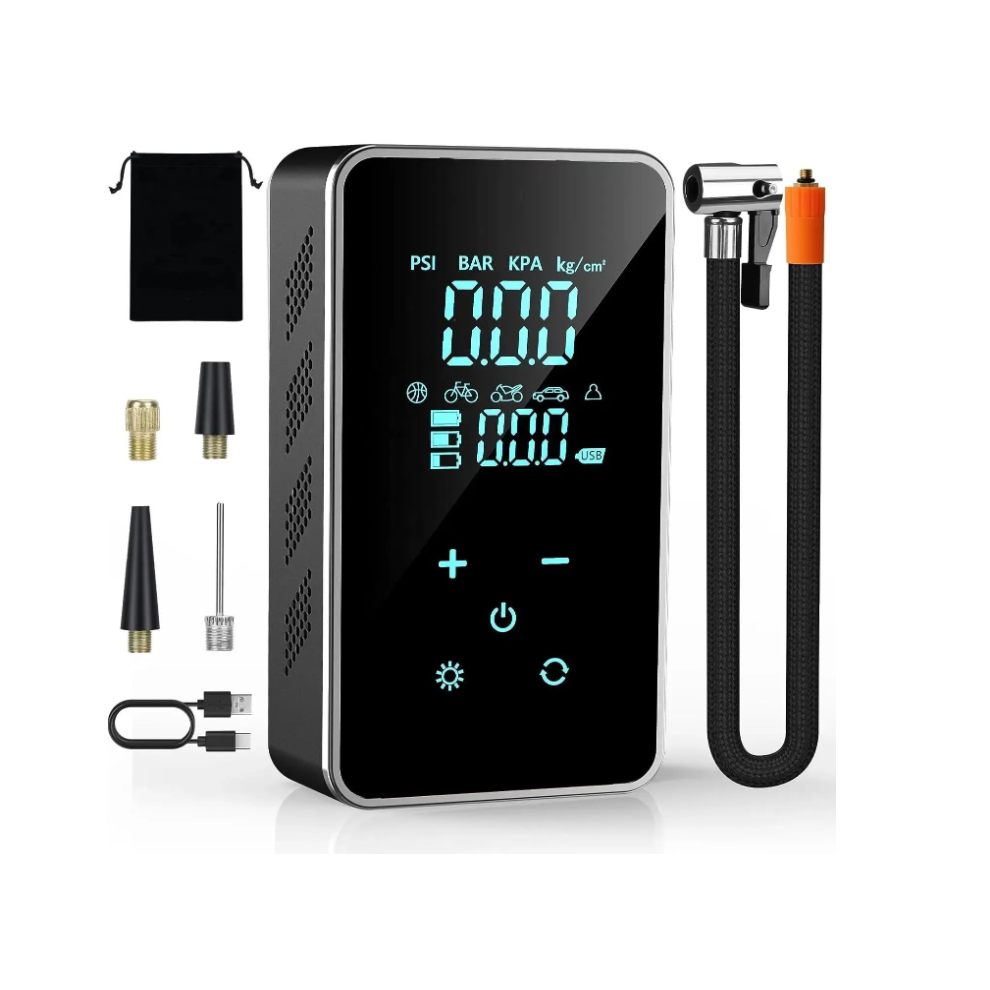 Compresseur d'air portable, gonfleur de pneus, pompe à air sans fil 150 psi pour voiture, moto, vélo, ballon et plus encore, avec écran tactile
