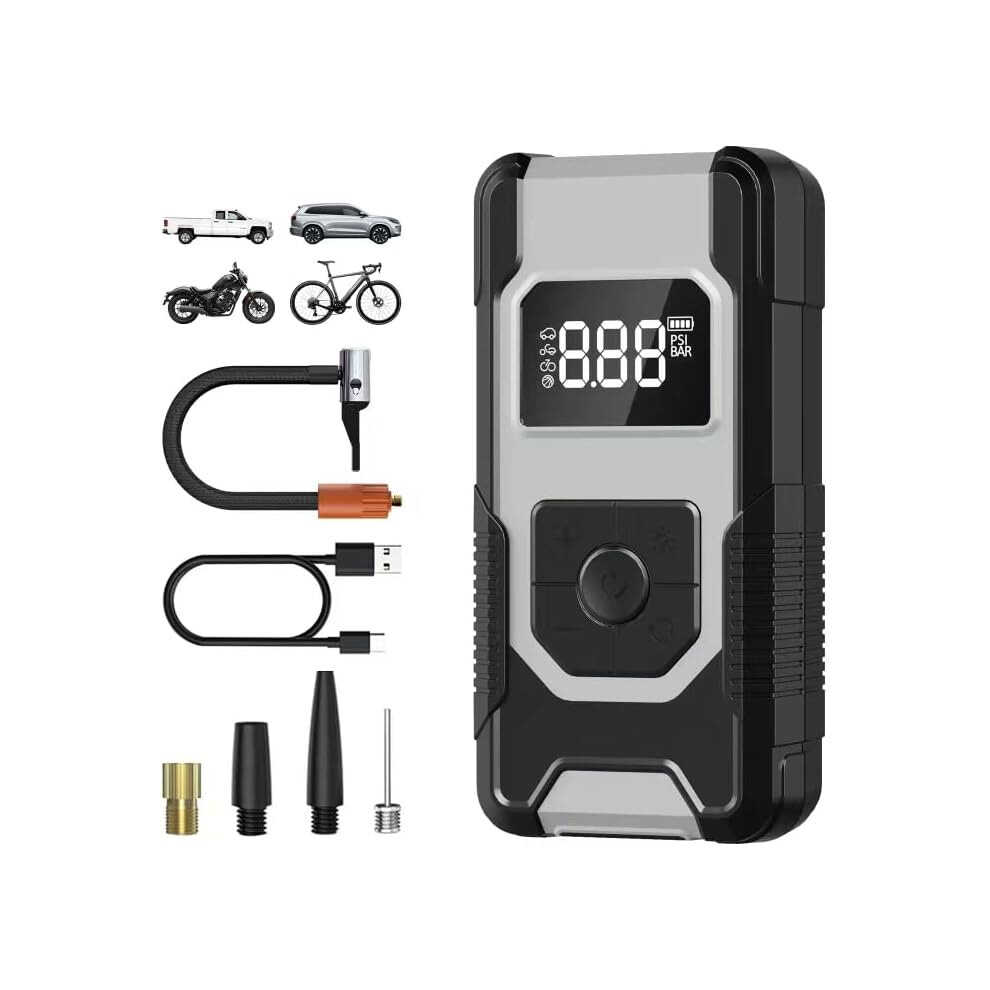 Compresseur d'air portable, gonfleur de pneus, pompe à air sans fil puissante de 150 PSI pour pneus de voiture avec affichage LCD de la pression