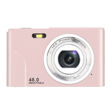 Cámara digital de 48 MP con zoom 16X, 1080P, pantalla IPS de 2,4" y 32 GB, ideal para viajes y ceremonias de graduación, color rosa.