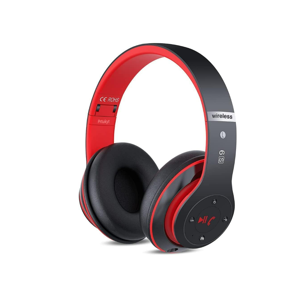 Bluetooth Headphones Over-Ear, Hi-Fi Stereo Foldable Wireless Stereo Headsets Earbuds With Built-In Mic, Volume Control, Fm(Red) Red 6976918337177