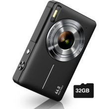 Appareil photo numérique FHD 1080P compact avec zoom 16x et fonction anti-tremblement, idéal pour les garçons et les filles, noir