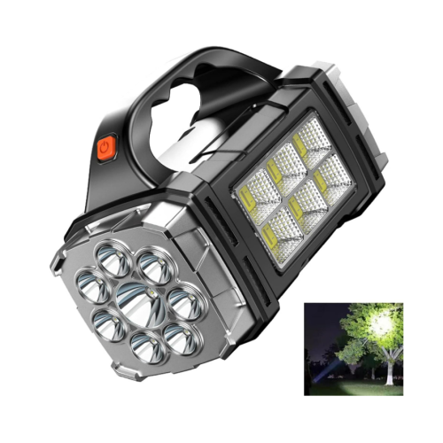 Solar Portable Strong Light Flashlight, Waterproof Powerful Handheld Flashlight, Handheld Powerful Flash Light for Camping(Black)