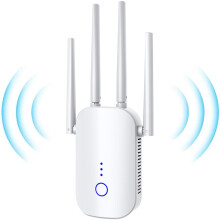 Bezdrôtový zosilňovač signálu Wifi Predlžovač dosahu Wi-Fi 1200 Mb/s Dvojpásmový zosilňovač Wifi 2,4 GHz/5 GHz 100 – 240 V (biely)
