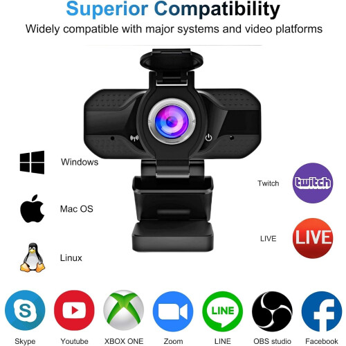Webcam Hd 1080P Webcam com Microfone Câmara de Portátil de Secretária Usb com Ecrã Panorâmico de 110 Graus Webcam de Streaming para Chamadas 1