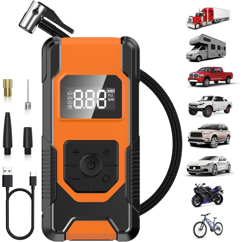 Compresseur d'air portable, gonfleur de pneus, pompe à air sans fil puissante de 150 PSI pour pneus de voiture avec écran LCD de pression précis