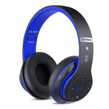 Auriculares intraaurales inalámbricos Bluetooth plegables de alta fidelidad con micrófono incorporado y control de volumen FM, color azul