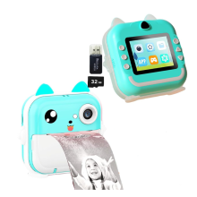 Appareil photo numérique rechargeable à impression instantanée pour enfants, écran LCD 1080p, carte SD 32 Go, HD, vert