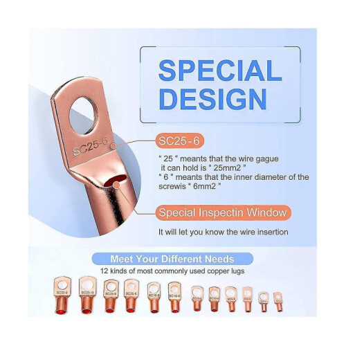 240pcs Wire Lugs Terls Cable Ends,awg 2 4 6 8 10/12 Gau Wireconnectors 1