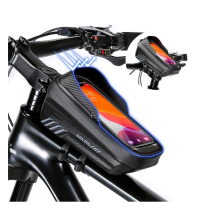 Bike Frame Bag Waterproof Bike Phone Holder with Quick Release, Bicycle Frame Top Tube Bag, Eva Handlebar Bag Bike Accessories TPU Touch Screen(Black)