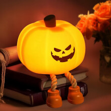 Evil Smile Pumpkin Night Light, Halloween Decor, Led Squishy Pumpkin Light with Feet Phone Holder(Brown)