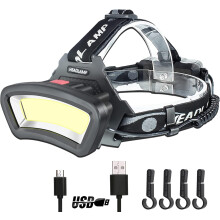 COB Floodlight Headlamp USB Rechargeable with Red Light, 2000 Lumen LED Headlight (Black)