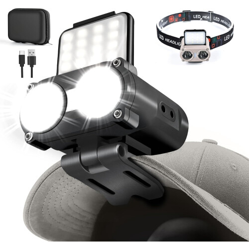 LED Hard Hat Light, 800Lumens Rechargeable Dimmable Clip on Cap Lights, 180Adjustable Flashlight(Black)
