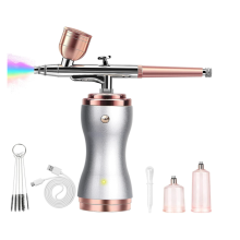 Airbrush Kit, Cordless Airbrush Compressor, 36PSI Rechargeable Airbrush Gun, Airbrush Makeup with 0.3mm Nozzle and Cleaning Brush Set(silver)