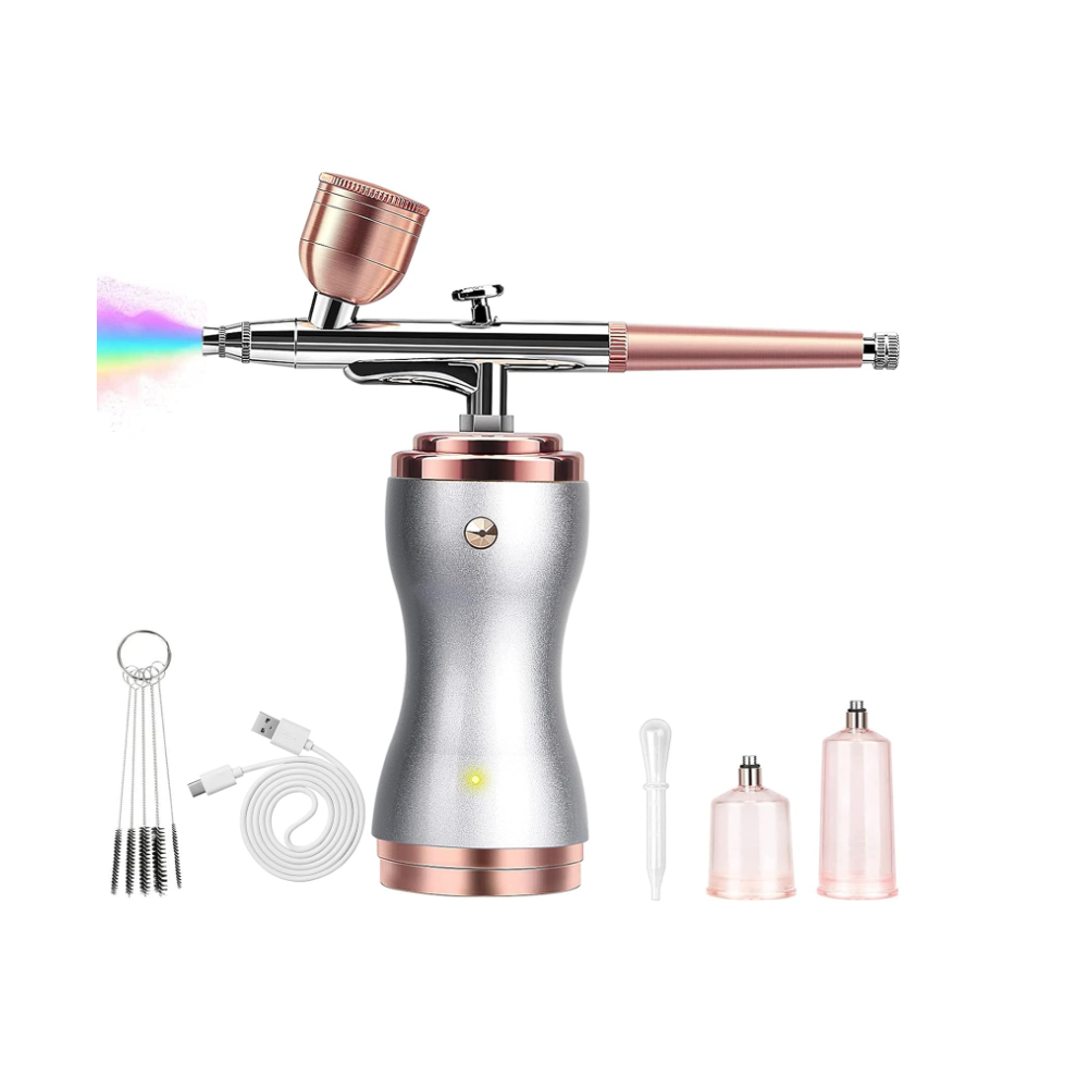 Airbrush Kit, Cordless Airbrush Compressor, 36Psi Rechargeable Airbrush Gun, Airbrush Makeup With 0.3Mm Nozzle And Cleaning Brush Set(Silver) 6976918342942