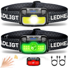 Headlamp Rechargeable, 2 Pack 1300 Lumen Ultra-Light Bright Head Lamp with White Red Green(Black)
