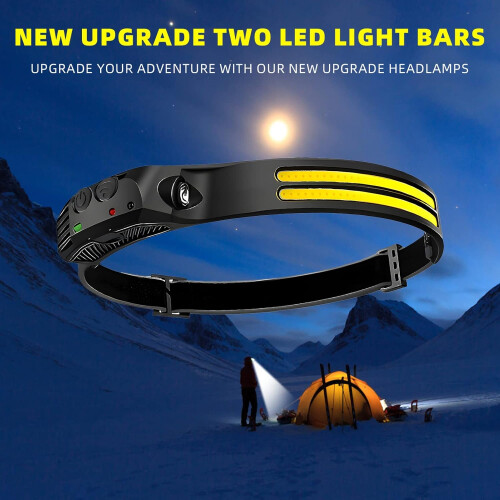 LED Headlamp Rechargeable 2PCS - 230 COB Super Bright Head Lights for Forehead, Hard hat Light(Black) 1