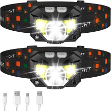 Headlamp Flashlight, Rechargeable Headlight, 2-Pack Waterproof Motion Sensor Head Lamp(Black)