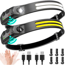 LED Headlamp Rechargeable 2PCS - 230 COB Super Bright Head Lights for Forehead, Hard hat Light(Black)