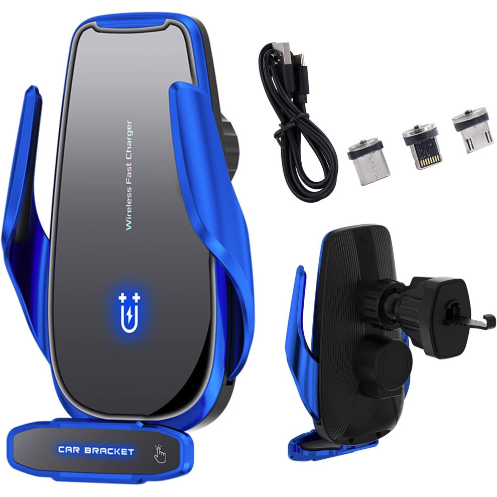 15W Wireless Car Charger Mount, Auto-Clamping Fast Charging Phone Holder With Intelligent Induction(Blue) Blue 6976918068279