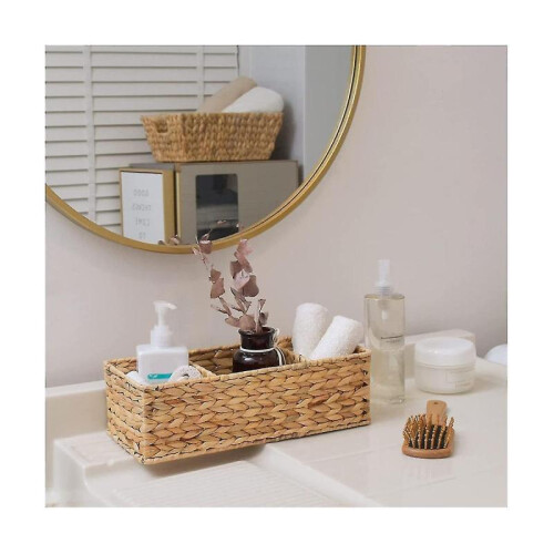 3-sect Wicker Baskets for Shelves, Woven Stora Baskets, 2-pack 2