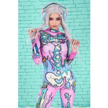 (XL) Body sexy imprimé squelette pour femme, costume d'Halloween, cosplay