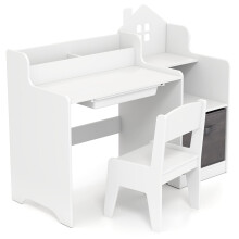 Kids Study Desk and Chair Set Children Study Table with Open Shelves