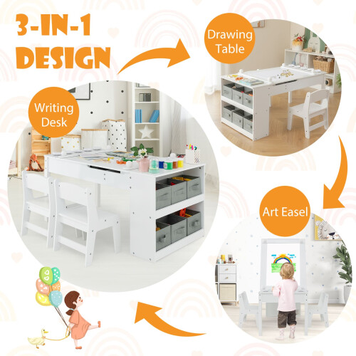 Costway 3-in-1 Kids Art Table and Art Easel Set with Chairs 2