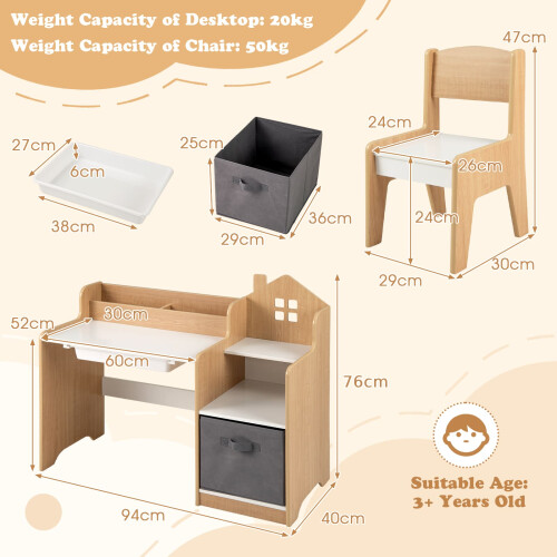 Costway Kids Study Desk and Chair Set Children Study Table with Open Shelves 2