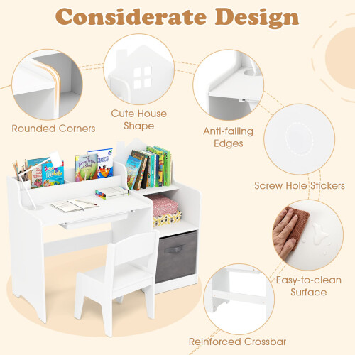 Costway Kids Study Desk and Chair Set Children Study Table with Open Shelves 2