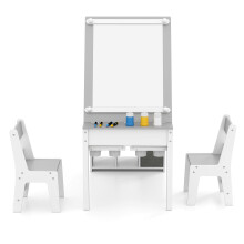 Kids Art Craft Table and Chairs Set with Paper Roll Flip-up Tabletop