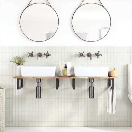 VidaXL vidaXL Basin Shelf Wall Mounted Steel and Solid Wood Acacia 2